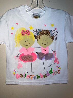 Vintage Screenprinted Kids Ballerina Buddies T-Shirt  Pink and Purple Accents